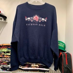 Men’s Vintage Crewneck Sweatshirt XL Jackson Hole Wyoming Flowers 90s
